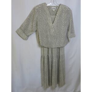 PERCEPTIONS Vintage Dress Blouson Size 15/16 Pleated Grannycore Midi Gray
